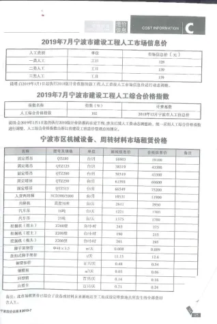 宁波市2019年7月造价信息内容背书首图(建材价格汇编)