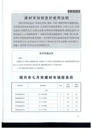 2019年7月绍兴建设工程造价管理信息