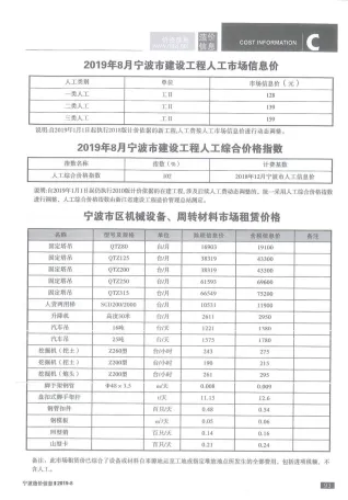 宁波市2019年8月造价信息含义介绍首图(工程价格参考信息)