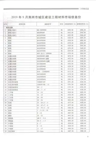 2019年9月荆州建设工程造价信息
