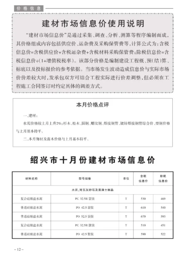 绍兴市2020年10月建设工程造价管理信息封面