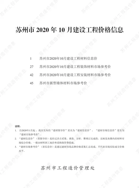 苏州市2020年10月招标造价信息