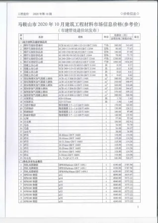 马鞍山2020年10月工程造价信息价PDF电子版