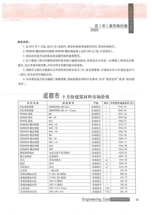 成都市2020年11月建筑造价信息
