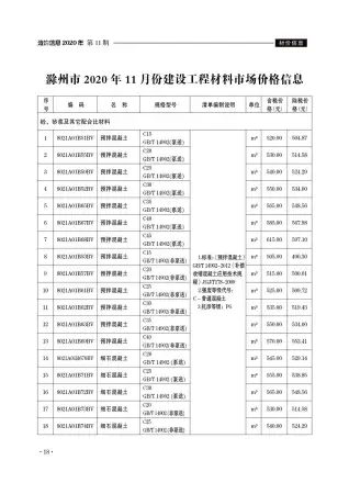 滁州2020年11月工程造价信息价PDF电子版