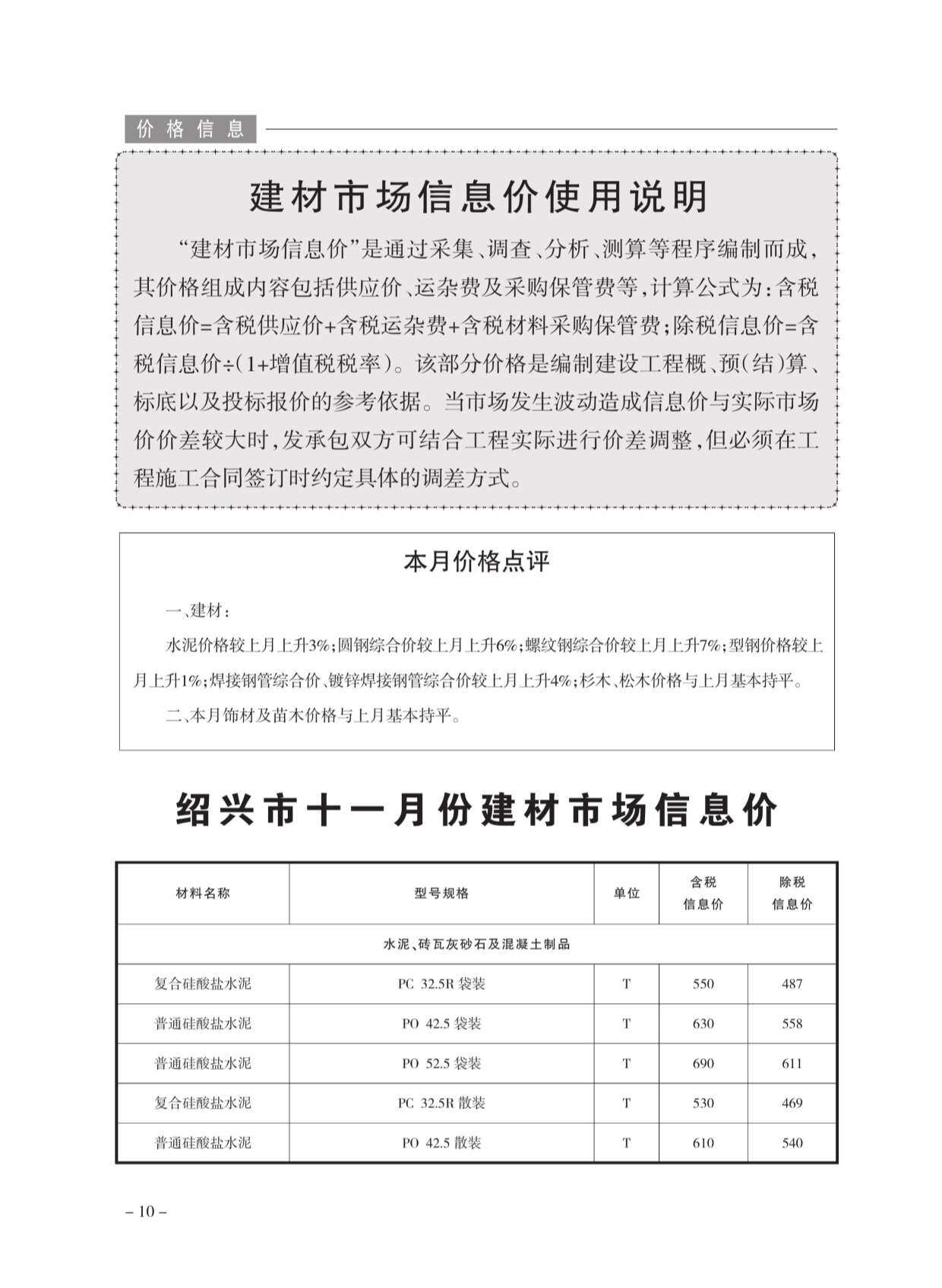 绍兴市2020年11月造价信息造价信息期刊PDF扫描件