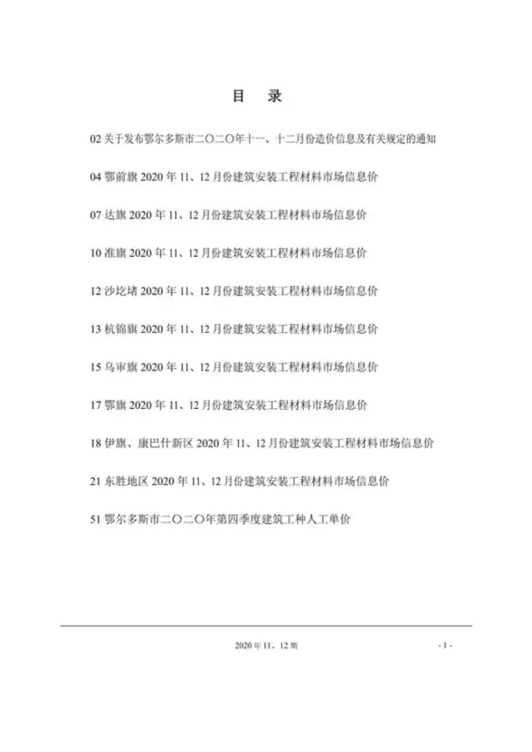 鄂尔多斯市2020年12月工程造价信息