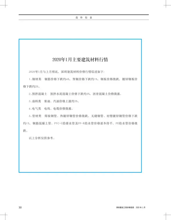 深圳市2020年第1期材料造价信息