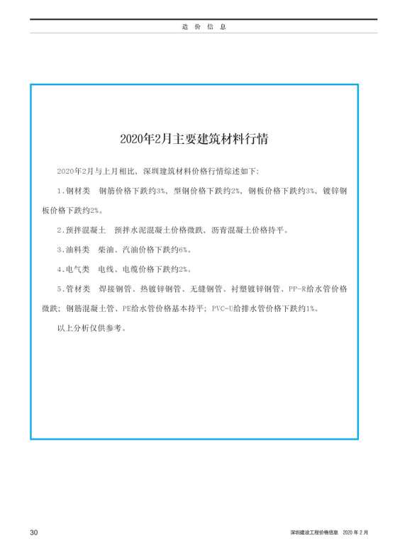 深圳市2020年第2期工程信息价