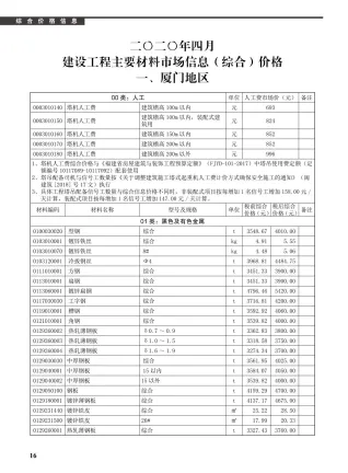 厦门市2020年4期造价信息架构解析首图(工程材料汇编)