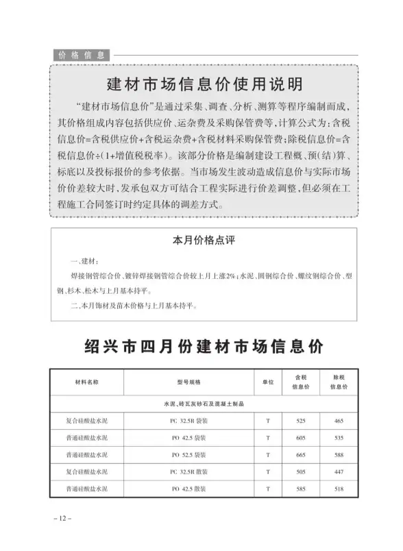 绍兴市2020年第4期建筑造价信息