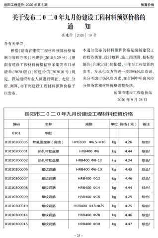 岳阳2020年5月工程造价信息封面