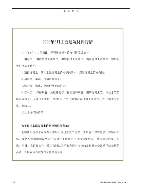 深圳市2020年第5期材料造价信息