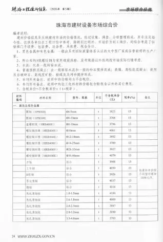 珠海2020年第5期工程造价信息价PDF电子版