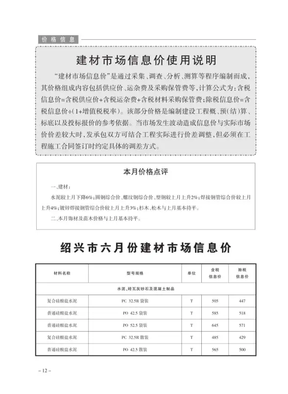 绍兴市2020年第6期建筑造价信息