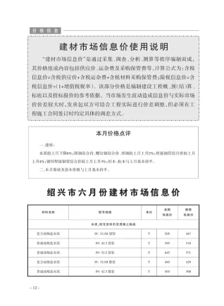 绍兴市造价信息2020年6期详解首图(工程合同材料核定价)