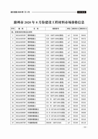 滁州2020年8月造价信息