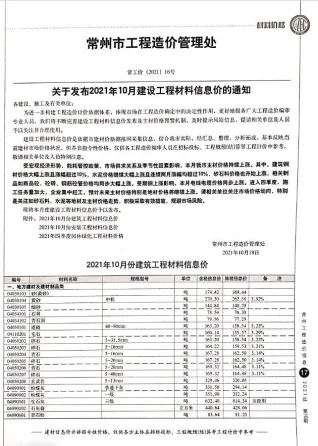 常州市2021年10月造价信息详解首图(工程材料汇编)