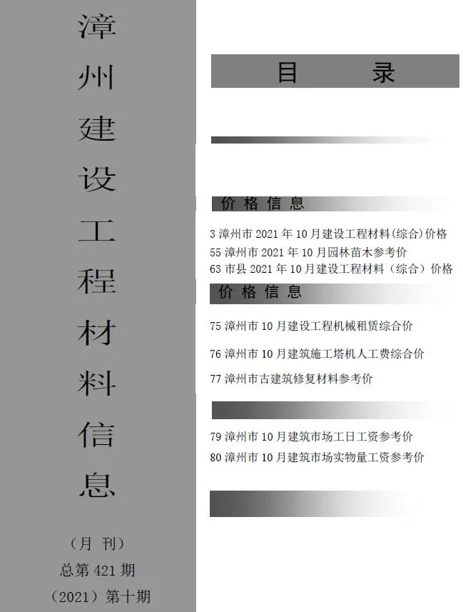 2021年10月漳州建设工程材料信息
