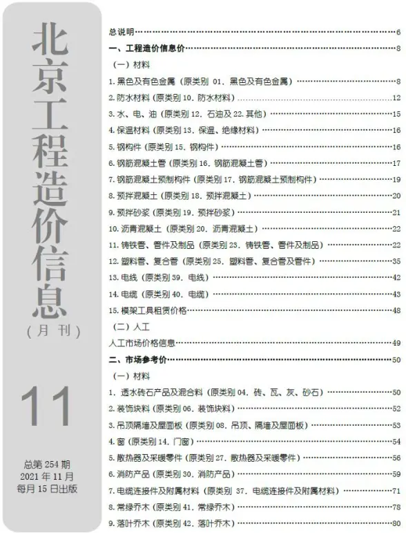 北京市2021年11月建筑造价信息
