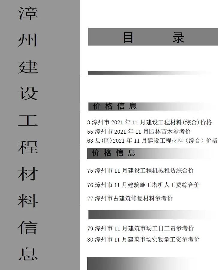 漳州市2021年11月建设工程材料信息