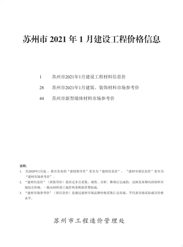 苏州市2021年第1期预算造价信息