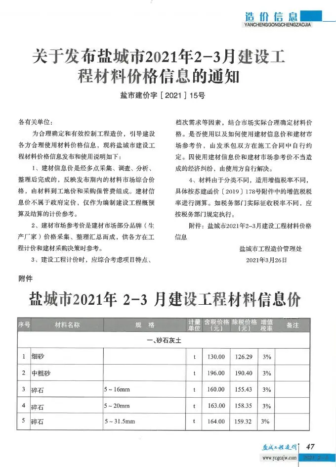 盐城2021年第2期电子版工程造价