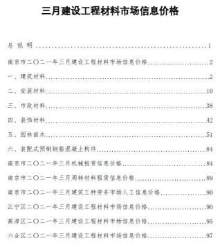 南京市造价信息2021年3期覆盖面首图(工程材料定价参考)