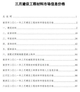 2021年第3期南京施工水电工程造价信息价
