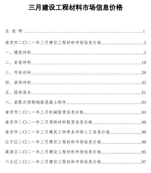 南京市2021年第3期材料指导价