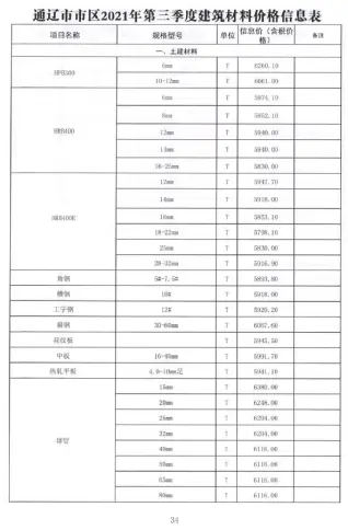 通辽2021年第3期电子版建设工程造价信息