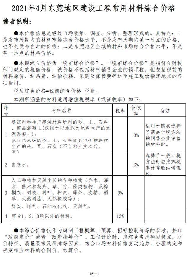 东莞市2021年4月造价信息造价信息期刊PDF扫描件