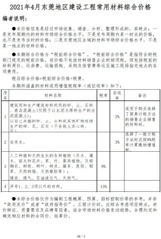 东莞2021年第4期工程造价信息价PDF电子版