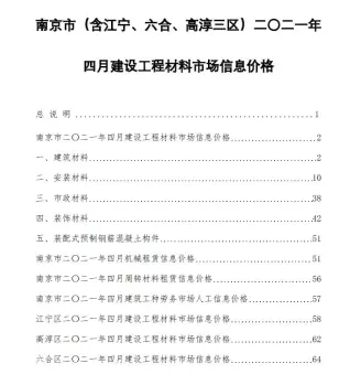 2021年第4期南京建筑管材工程造价信息价