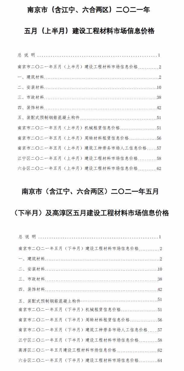 南京市2021年5月造价信息造价信息期刊PDF扫描件