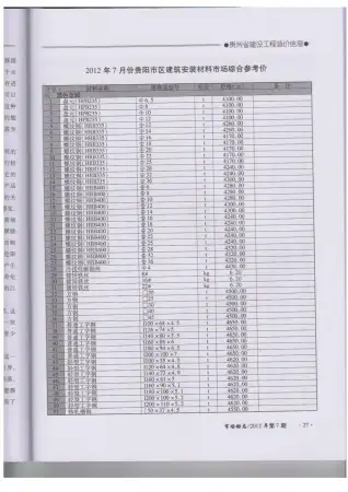 贵州2012年7月电子版建设工程造价信息