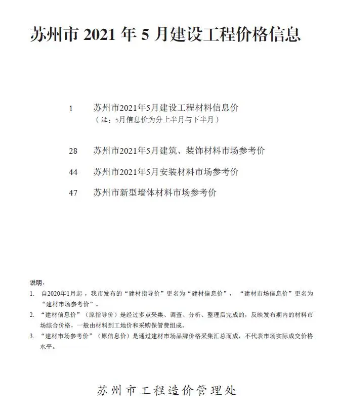 苏州2021年第5期电子版建设工程价格信息