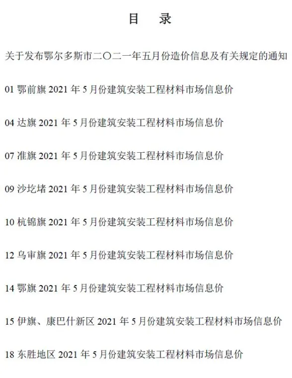 鄂尔多斯2021年第5期工程信息价