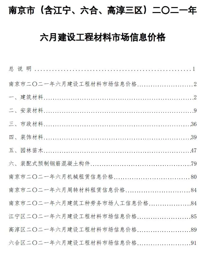 南京2021年第6期电子版建设工程材料市场信息价格