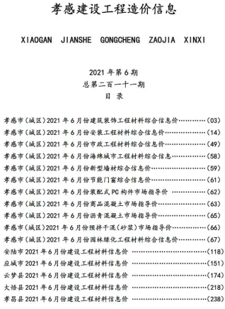 孝感市2021年6期造价信息覆盖面首图(工程结算参考价)
