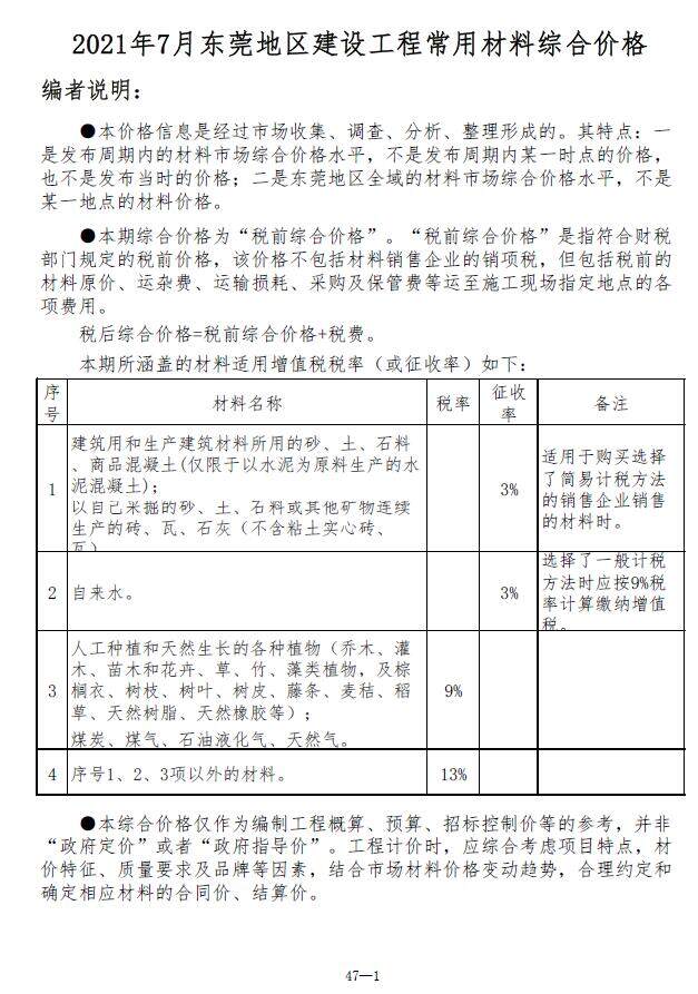 东莞市2021年7月造价信息造价信息期刊PDF扫描件