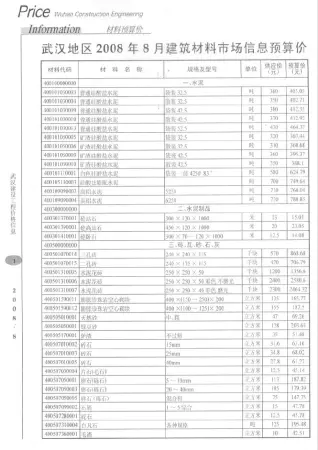 武汉市2008年8月电子版工程苗木工程造价信息价封面第一页