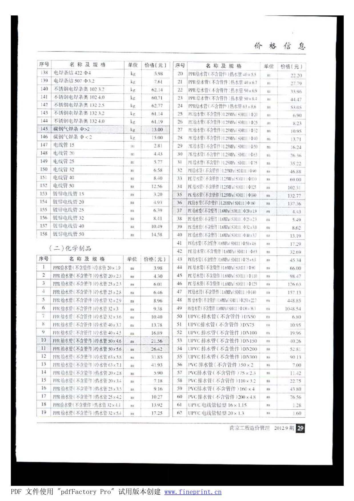 南京市2012年9月工程造价信息期刊