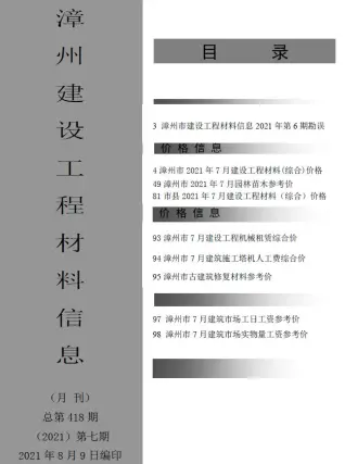 漳州2021年7月建设工程材料信息