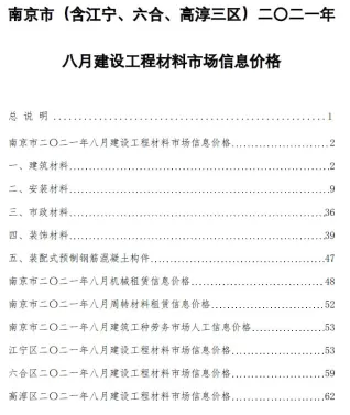 南京市2021年8月造价信息pdf