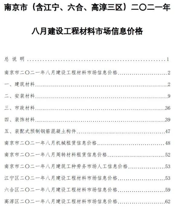 南京市2021年8月工程结算价PDF第一页