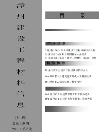 漳州市2021年8月建设工程材料信息