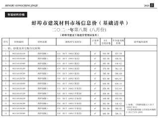蚌埠市2021年8月信息价电子版