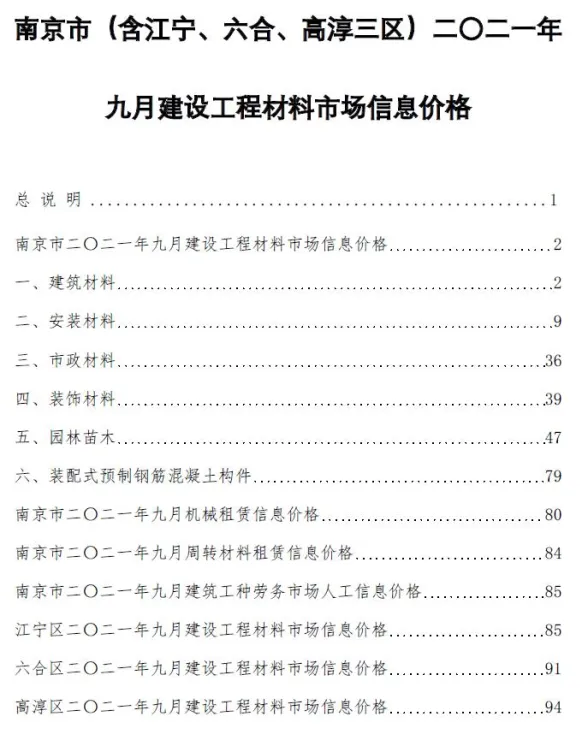南京市2021年9月工程结算价PDF第一页