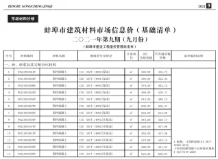 蚌埠2021年9月工程造价信息价PDF电子版